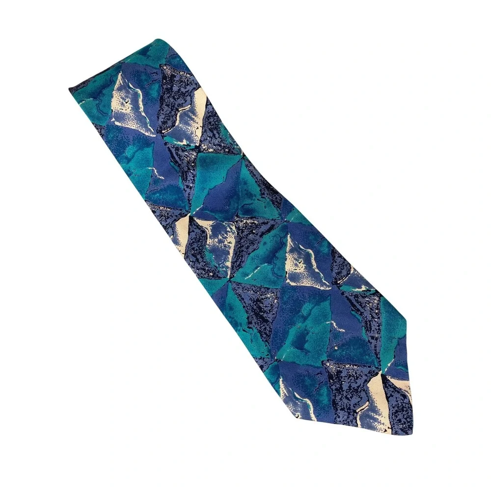 VTG Cardinale Mens Tie Blue Teal Abstract Artsy‎ Geometric Silk Formal 57x4